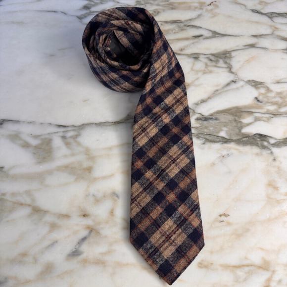 Pendleton Other - Pendleton Necktie Mens OS Blue Tan Excellent Plaid Virgin Wool Classic Tie